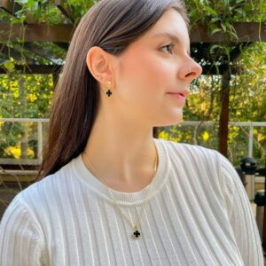 Conjunto Colar e Choker Trevo Preto
